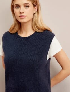 Julie Cotton Round Neck Sleeveless Jumper - Navy -Cefinn Clothing Store SU24 K138 JULIE NAVY LS 26563