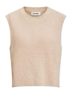 Julie Cotton Round Neck Sleeveless Jumper - Oatmeal -Cefinn Clothing Store SU24 K138 JULIE OATMEAL CO