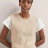 Julie Cotton Round Neck Sleeveless Jumper - Oatmeal -Cefinn Clothing Store SU24 K138 JULIE OATMEAL LS 2113