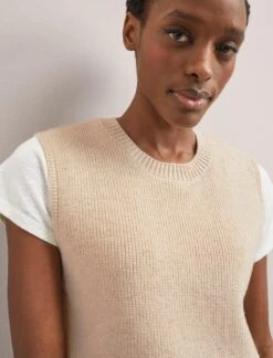 Julie Cotton Round Neck Sleeveless Jumper - Oatmeal -Cefinn Clothing Store SU24 K138 JULIE OATMEAL LS 2124