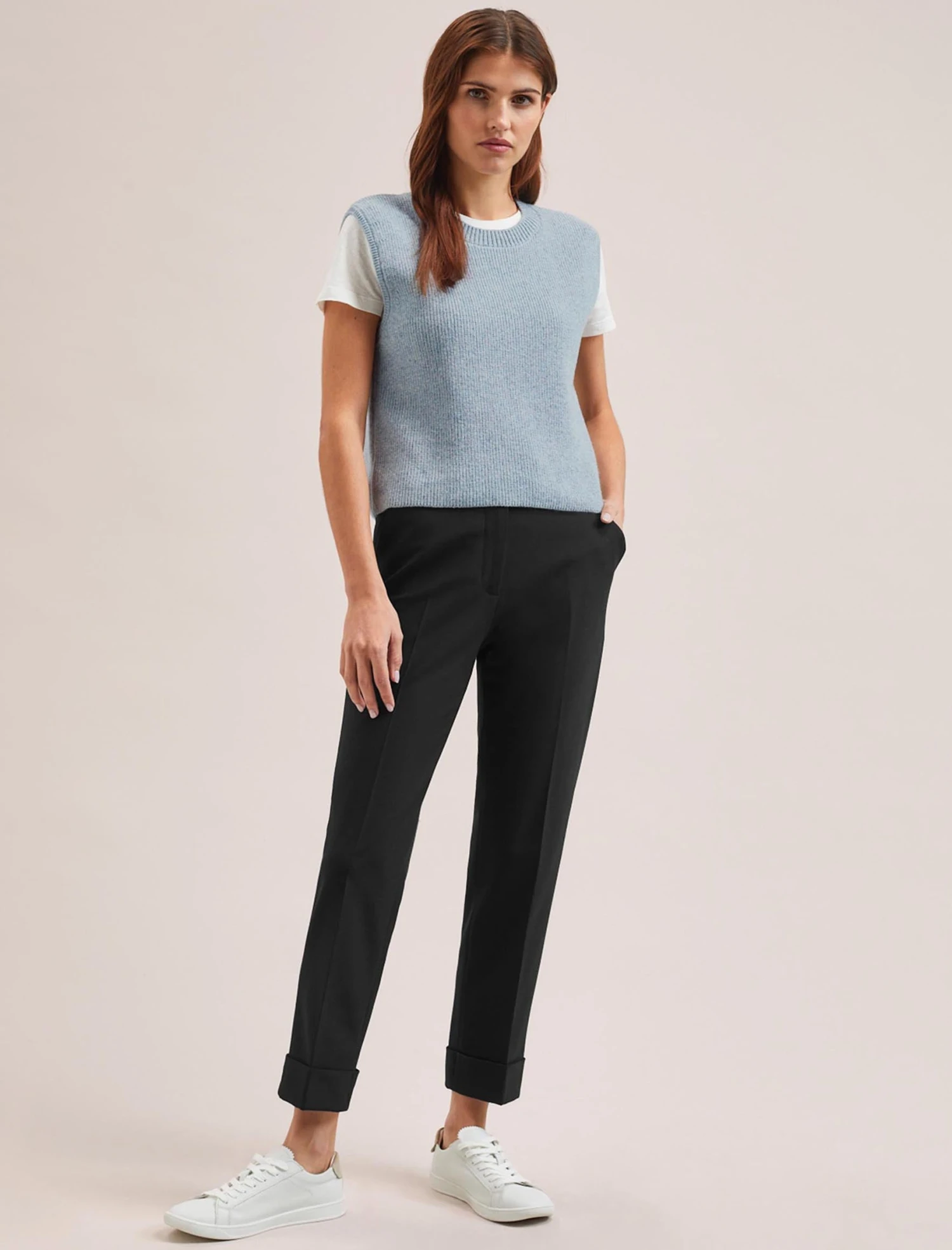 Julie Cotton Round Neck Sleeveless Jumper - Pale Blue 4 Julie Cotton Round Neck Sleeveless Jumper - Pale Blue - Image 2