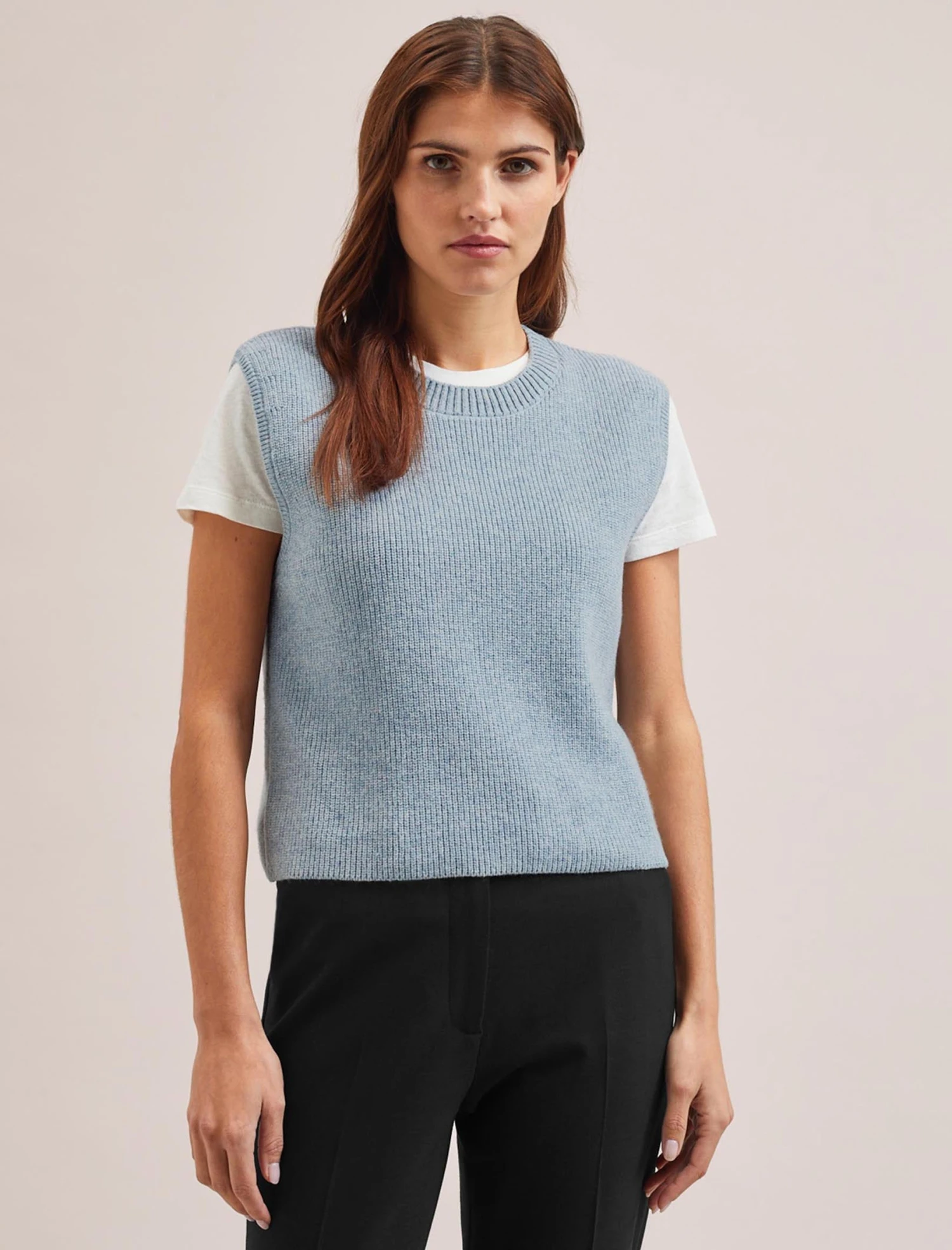 Julie Cotton Round Neck Sleeveless Jumper - Pale Blue 3 Julie Cotton Round Neck Sleeveless Jumper - Pale Blue