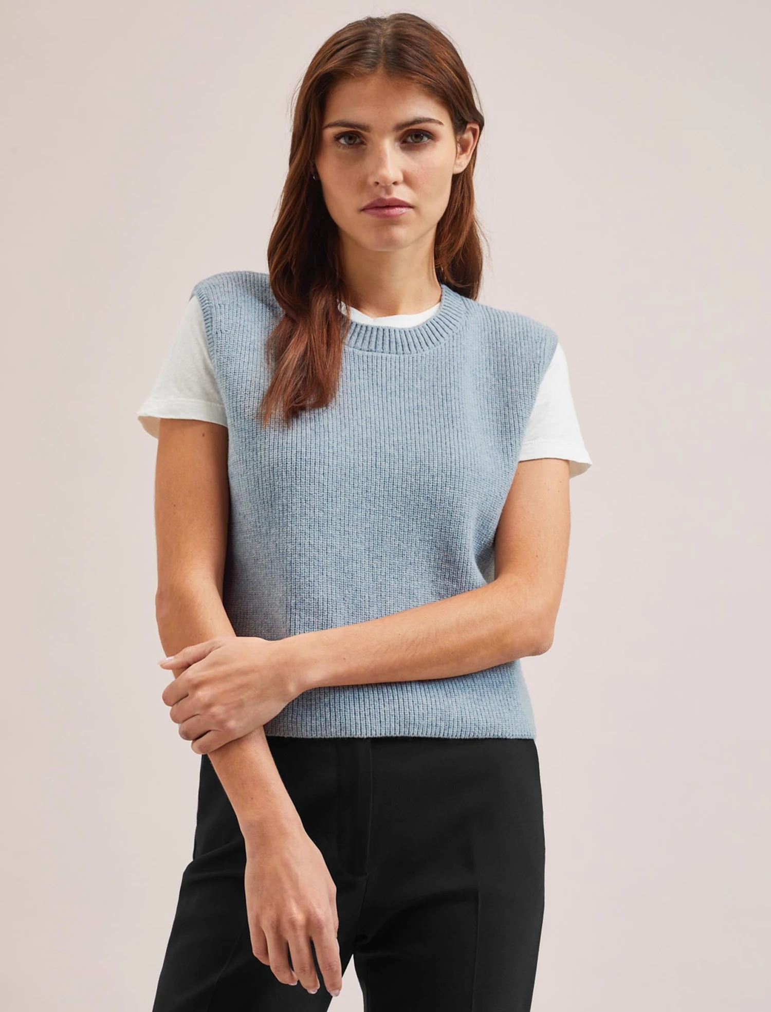 Julie Cotton Round Neck Sleeveless Jumper - Pale Blue 7 Julie Cotton Round Neck Sleeveless Jumper - Pale Blue - Image 5