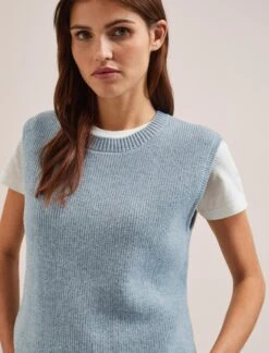 Julie Cotton Round Neck Sleeveless Jumper - Pale Blue 12 Julie Cotton Round Neck Sleeveless Jumper - Pale Blue -Cefinn Clothing Store SU24 K138 JULIE PALEBLUE LS 2036