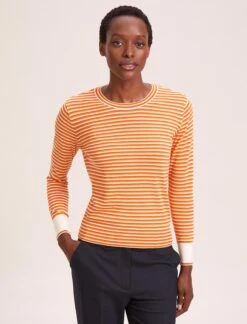 Jodi Cotton Jumper - Orange Yellow Cream Stripe -Cefinn Clothing Store SU24 K139 JODIORANGEYELLOWCREAMSTRIPE LS 40537