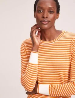 Jodi Cotton Jumper - Orange Yellow Cream Stripe -Cefinn Clothing Store SU24 K139 JODIORANGEYELLOWCREAMSTRIPE LS 40548