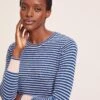 Jodi Cotton Jumper - Navy Blue Beige Stripe -Cefinn Clothing Store SU24 K139 JODI NAVYBLUEBEIGESTRIPE LS 40629