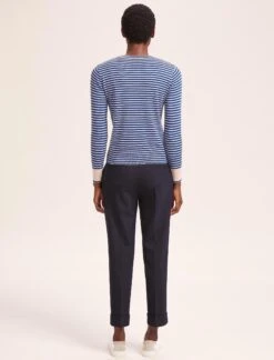 Jodi Cotton Jumper - Navy Blue Beige Stripe -Cefinn Clothing Store SU24 K139 JODI NAVYBLUEBEIGESTRIPE LS 40635