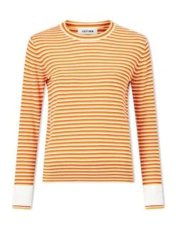 Jodi Cotton Jumper - Orange Yellow Cream Stripe -Cefinn Clothing Store SU24 K139 JODI ORANGEYELLOWCREAMSTRIPE CO
