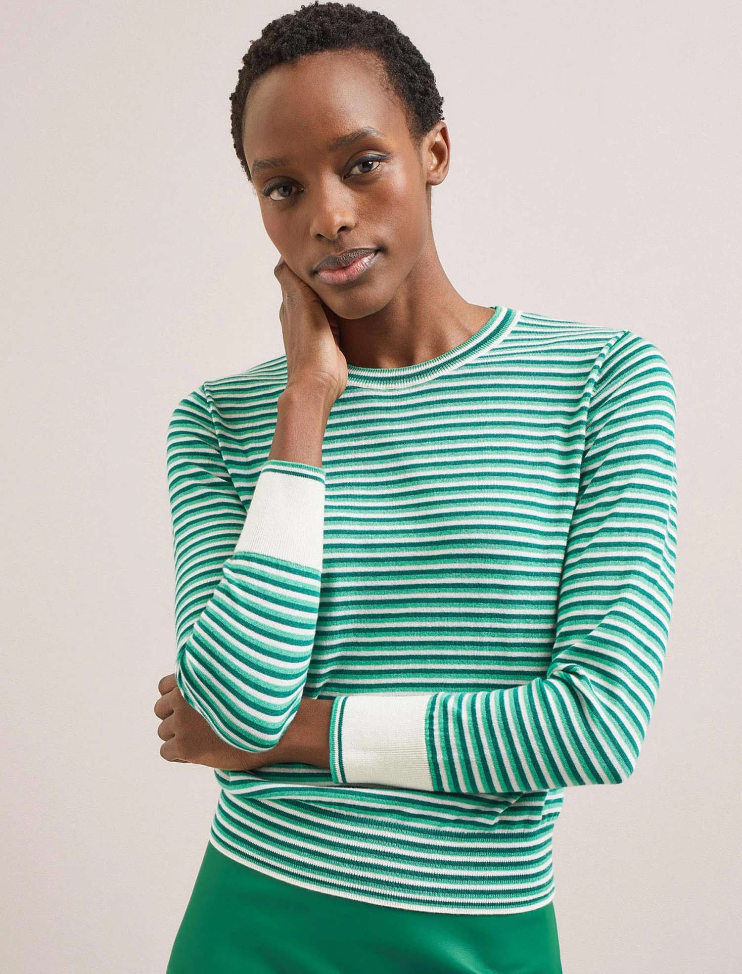 Jodi Cotton Jumper - Teal Mint Cream Stripe 3 Jodi Cotton Jumper - Teal Mint Cream Stripe