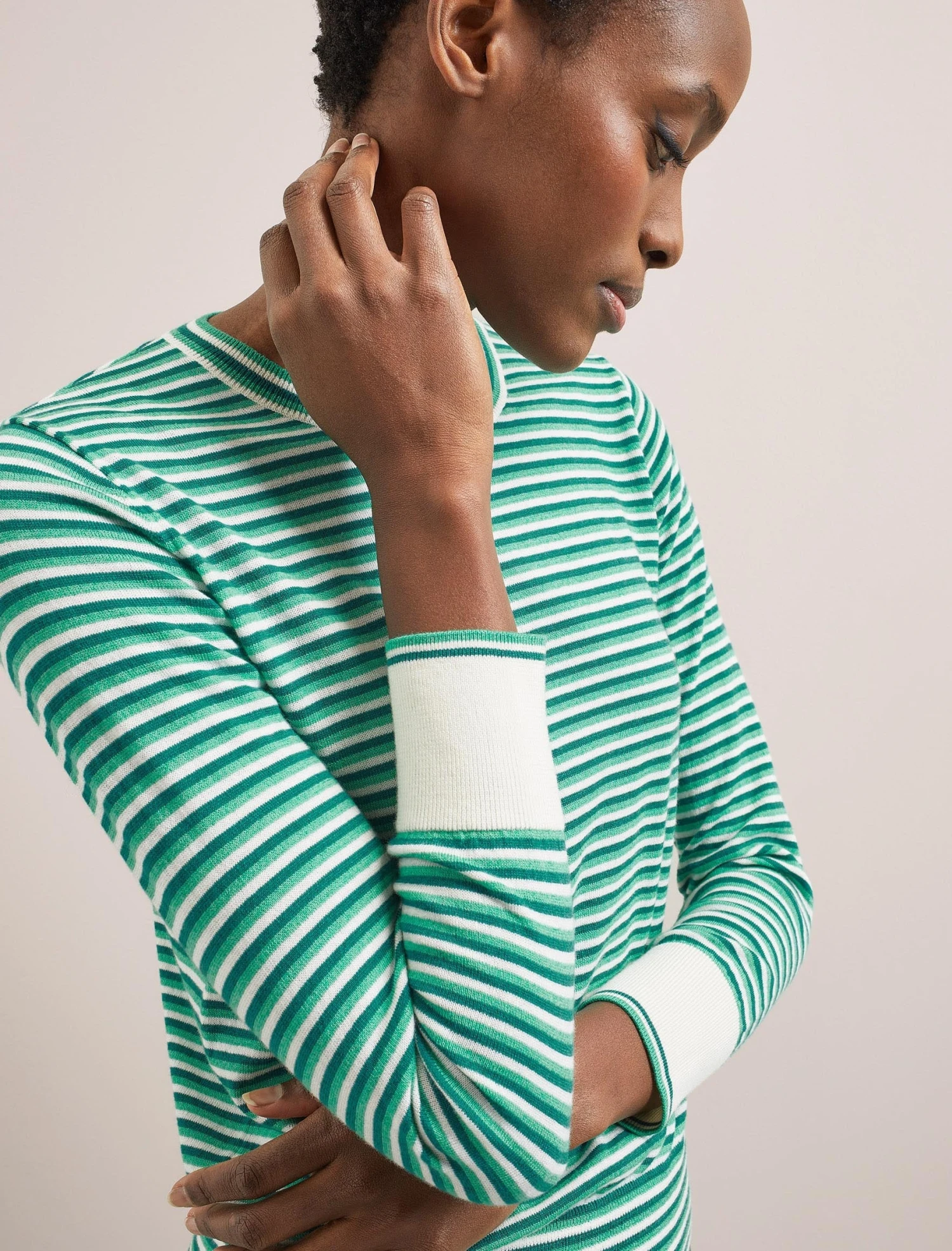 Jodi Cotton Jumper - Teal Mint Cream Stripe 5 Jodi Cotton Jumper - Teal Mint Cream Stripe - Image 3