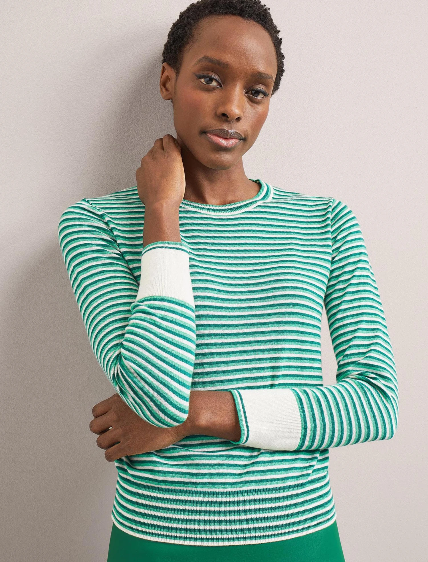 Jodi Cotton Jumper - Teal Mint Cream Stripe 7 Jodi Cotton Jumper - Teal Mint Cream Stripe - Image 5