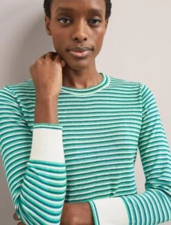 Jodi Cotton Jumper - Teal Mint Cream Stripe 15 Jodi Cotton Jumper - Teal Mint Cream Stripe -Cefinn Clothing Store SU24 K139 JODI TEALMINTCREAMSTRIPE LS 1440