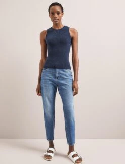 Tammy Cotton Blend Vest - Navy -Cefinn Clothing Store SU24 K150 TAMMY NAVY LS 1793