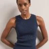 Tammy Cotton Blend Vest - Navy 2 Tammy Cotton Blend Vest - Navy -Cefinn Clothing Store SU24 K150 TAMMY NAVY LS 1832