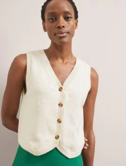 Wesley Cotton Blend V Neck Waistcoat - Cream 11 Wesley Cotton Blend V Neck Waistcoat - Cream -Cefinn Clothing Store SU24 K176 WESLEY CREAM LS 2582