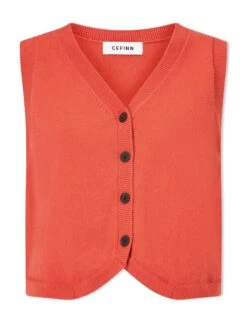 Wesley Cotton Blend V Neck Waistcoat - Dark Orange -Cefinn Clothing Store SU24 K176 WESLEY DARKORANGE CO