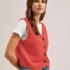 Wesley Cotton Blend V Neck Waistcoat - Dark Orange -Cefinn Clothing Store SU24 K176 WESLEY DARKORANGE LS 1624