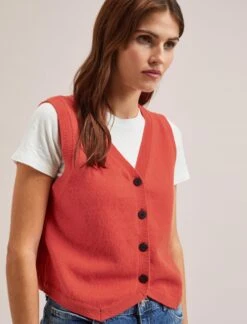 Wesley Cotton Blend V Neck Waistcoat - Dark Orange -Cefinn Clothing Store SU24 K176 WESLEY DARKORANGE LS 1642