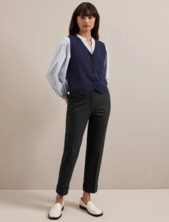 Wesley Cotton Blend V Neck Waistcoat - Navy -Cefinn Clothing Store SU24 K176 WESLEY NAVY LS 1309