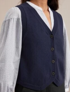 Wesley Cotton Blend V Neck Waistcoat - Navy -Cefinn Clothing Store SU24 K176 WESLEY NAVY LS 1379