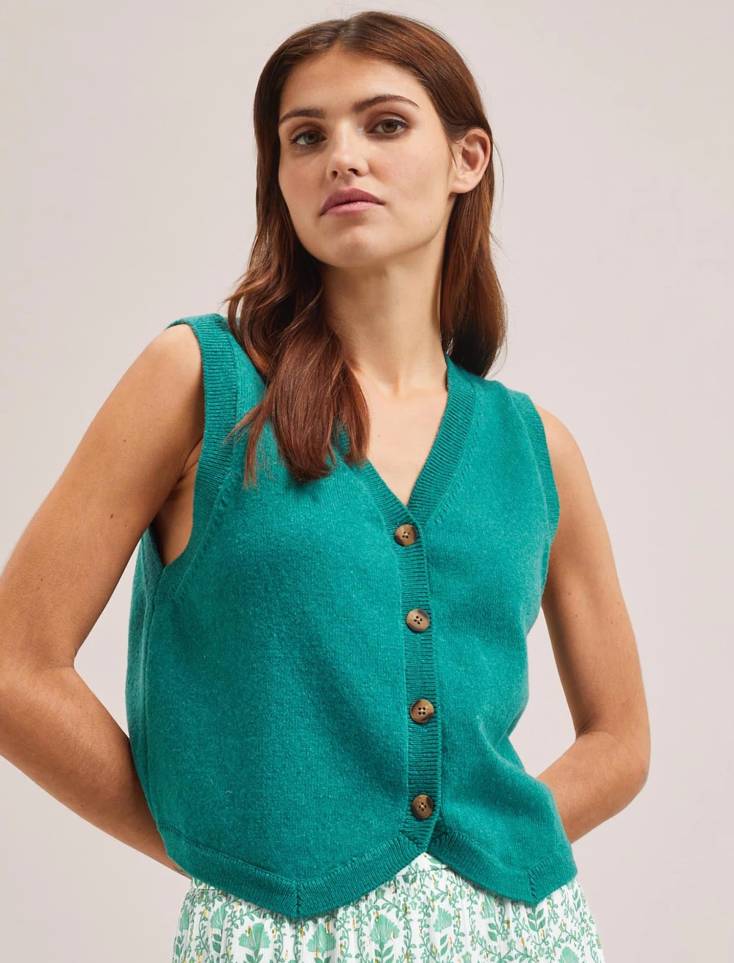 Wesley Cotton Blend V Neck Waistcoat - Turquoise 4 Wesley Cotton Blend V Neck Waistcoat - Turquoise - Image 2