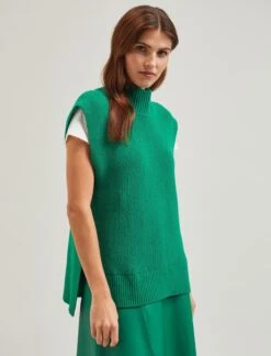 Janice Cotton Blend Funnel Neck Sleeveless Jumper - Emerald Green -Cefinn Clothing Store SU24 K177 JANICE EMERALDGREEN LS 1528
