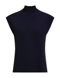 Janice Cotton Blend Funnel Neck Sleeveless Jumper - Navy -Cefinn Clothing Store SU24 K177 JANICE NAVY CO