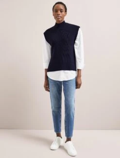 Janice Cotton Blend Funnel Neck Sleeveless Jumper - Navy -Cefinn Clothing Store SU24 K177 JANICE NAVY LS 1925