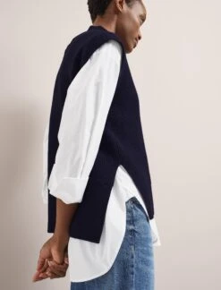 Janice Cotton Blend Funnel Neck Sleeveless Jumper - Navy -Cefinn Clothing Store SU24 K177 JANICE NAVY LS 2024