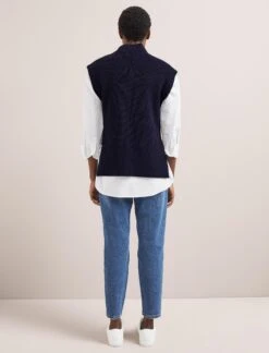 Janice Cotton Blend Funnel Neck Sleeveless Jumper - Navy -Cefinn Clothing Store SU24 K177 JANICE NAVY LS 2041