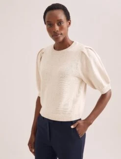Amalie Linen Blend Jumper - Oatmeal 11 Amalie Linen Blend Jumper - Oatmeal -Cefinn Clothing Store SU24 K184 AMALIE OATMEAL LS 1409