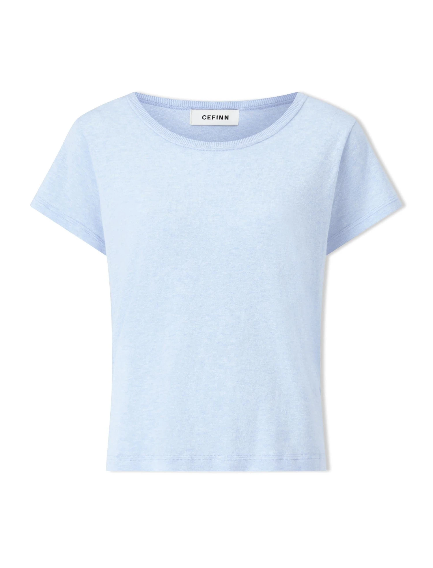 Madison Linen Blend Round Neck Knit T-Shirt - Pale Blue 7 Madison Linen Blend Round Neck Knit T-Shirt - Pale Blue - Image 5