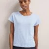 Madison Linen Blend Round Neck Knit T-Shirt - Pale Blue -Cefinn Clothing Store SU24 K186 MADISON PALEBLUE LS 2379