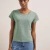 Madison Linen Blend Round Neck Knit T-Shirt - Sage Green -Cefinn Clothing Store SU24 K186 MADISON SAGEGREEN LS 1884