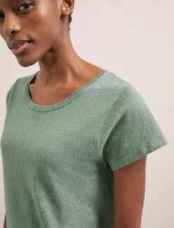 Madison Linen Blend Round Neck Knit T-Shirt - Sage Green -Cefinn Clothing Store SU24 K186 MADISON SAGEGREEN LS 1904