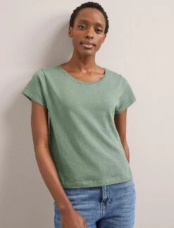 Madison Linen Blend Round Neck Knit T-Shirt - Sage Green -Cefinn Clothing Store SU24 K186 MADISON SAGEGREEN LS 1907