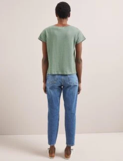 Madison Linen Blend Round Neck Knit T-Shirt - Sage Green -Cefinn Clothing Store SU24 K186 MADISON SAGEGREEN LS 1918