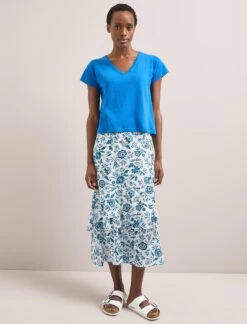 Madison Linen Blend V Neck Knit T-Shirt - Bright Blue -Cefinn Clothing Store SU24 K187 MADISON BRIGHTBLUE LS 1617