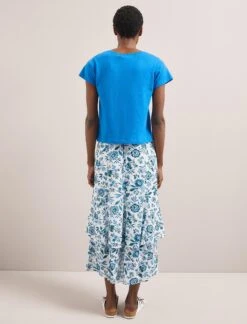 Madison Linen Blend V Neck Knit T-Shirt - Bright Blue -Cefinn Clothing Store SU24 K187 MADISON BRIGHTBLUE LS 1675