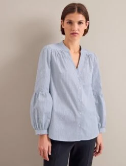 Ella Organic Cotton Shirt - Light Blue White Stripe 13 Ella Organic Cotton Shirt - Light Blue White Stripe -Cefinn Clothing Store SU24 S25 ELLA BLUEWHITESTRIPE LS 0279