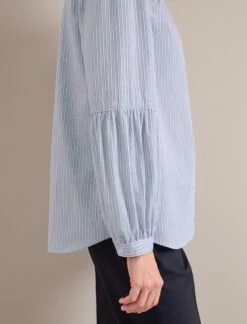 Ella Organic Cotton Shirt - Light Blue White Stripe 14 Ella Organic Cotton Shirt - Light Blue White Stripe -Cefinn Clothing Store SU24 S25 ELLA BLUEWHITESTRIPE LS 0295