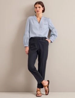 Ella Organic Cotton Shirt - Light Blue White Stripe 16 Ella Organic Cotton Shirt - Light Blue White Stripe -Cefinn Clothing Store SU24 S25 ELLA BLUEWHITESTRIPE LS 0332