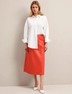 Tiana Leather Midi Skirt - Orange -Cefinn Clothing Store SU24 SK119 TIANA ORANGE LS 26789