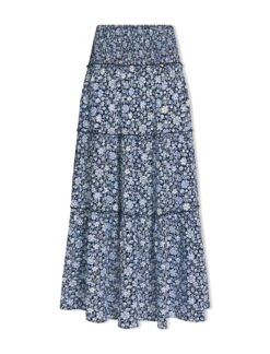 Kira Cotton Blend Maxi Skirt - Blue Ditsy Carnation Print -Cefinn Clothing Store SU24 SK169 KIRA BLUEDITSYCARNATIONPRINT CO