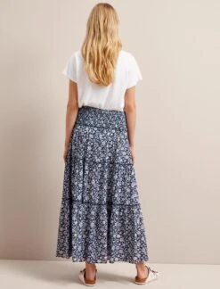 Kira Cotton Blend Maxi Skirt - Blue Ditsy Carnation Print -Cefinn Clothing Store SU24 SK169 KIRA BLUEDITSYCARNATIONPRINT LS 26665