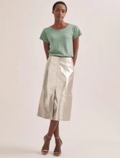 Robyn Leather Midi Skirt - Light Gold -Cefinn Clothing Store SU24 SK184 ROBYN LIGHTGOLD LS 1018