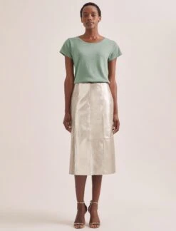Robyn Leather Midi Skirt - Light Gold -Cefinn Clothing Store SU24 SK184 ROBYN LIGHTGOLD LS 1019