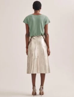 Robyn Leather Midi Skirt - Light Gold -Cefinn Clothing Store SU24 SK184 ROBYN LIGHTGOLD LS 1095