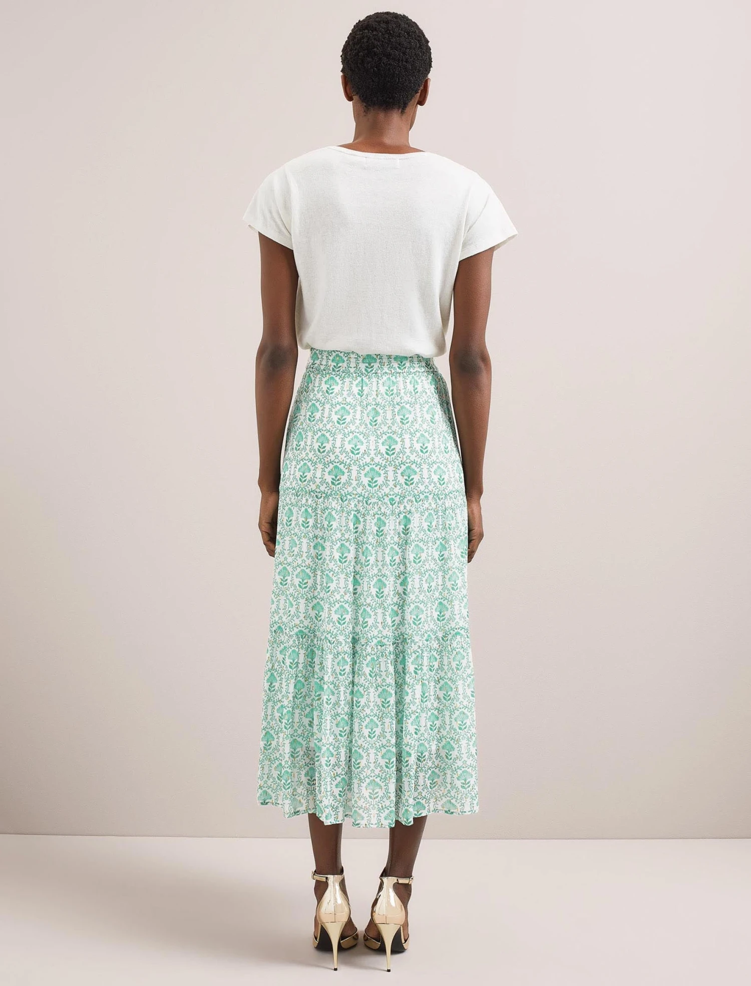 Sedra Gold Metallic Fil Coupé Maxi Skirt - Pale Green Carnation Print 10 Sedra Gold Metallic Fil Coupé Maxi Skirt - Pale Green Carnation Print - Image 8